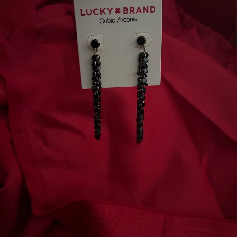 Lucky Brand Black Dangle Chain Earrings with Cubic Zirconia